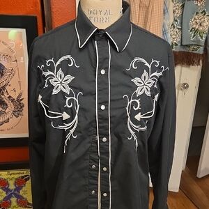 Black Western Shirt with White Embroidery